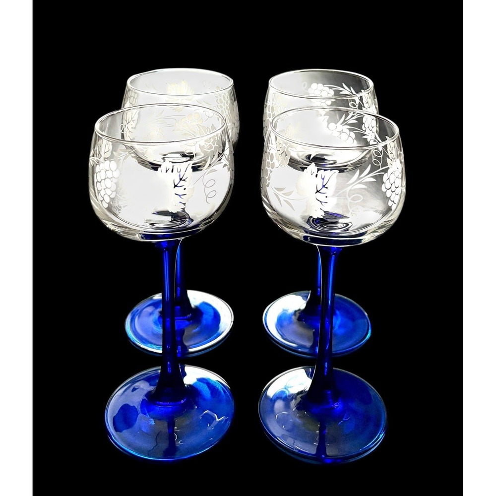 Set Of 4 Vintage Luminarc Cobalt Blue Stem‎ 6-3/8" Cordial Glasses